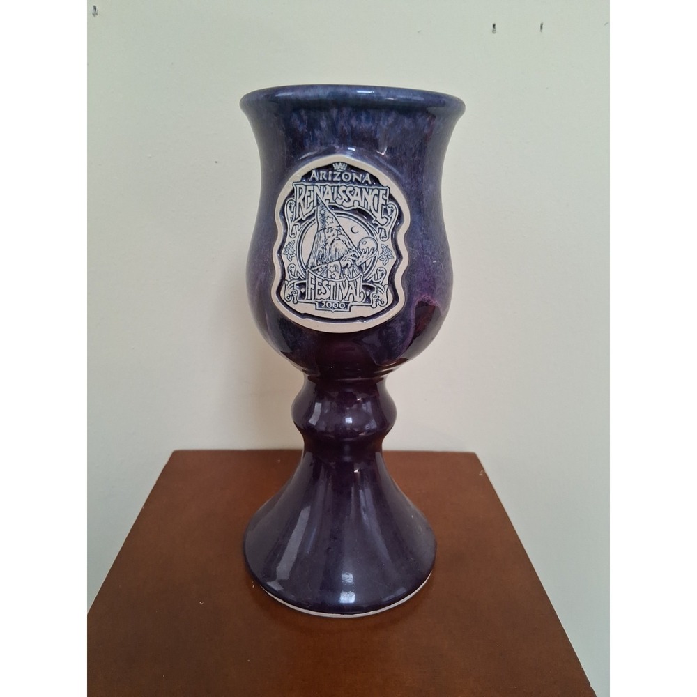 2000 Arizona Renaissance Festival Clay Pottery Ceramic Goblet with Wizard Badge